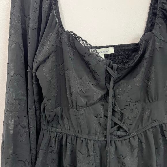 Francesca’s Hillary Lace Corset Long Sleeve Peplum Black Blouse NWT Sz S - Picture 10 of 10